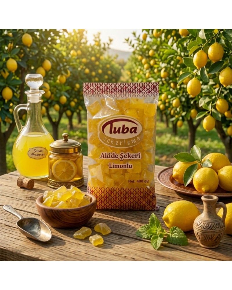 Geleneksel Lezzet İkilisi: Tuba Limonlu ve Tarçınlı Akide Şekeri (400g)