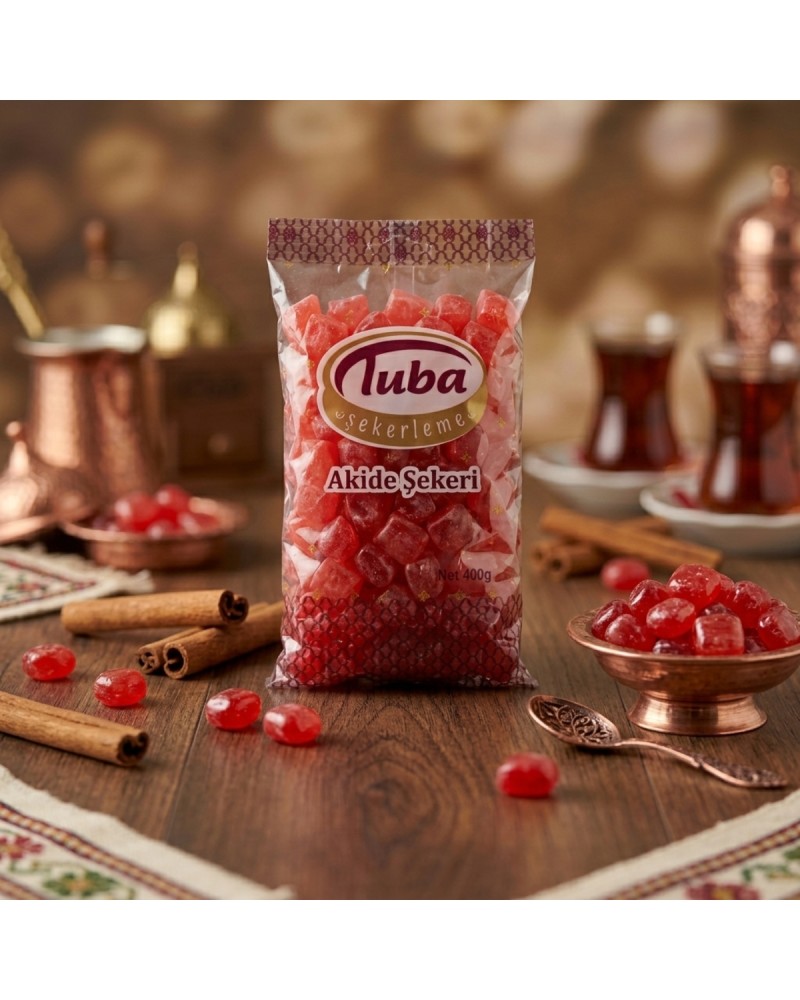 Geleneksel Lezzet İkilisi: Tuba Limonlu ve Tarçınlı Akide Şekeri (400g)